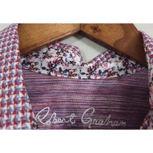 Robert Graham Red white Checked Long Sleeve Button Up shirt size Large - Picture 6 of 8